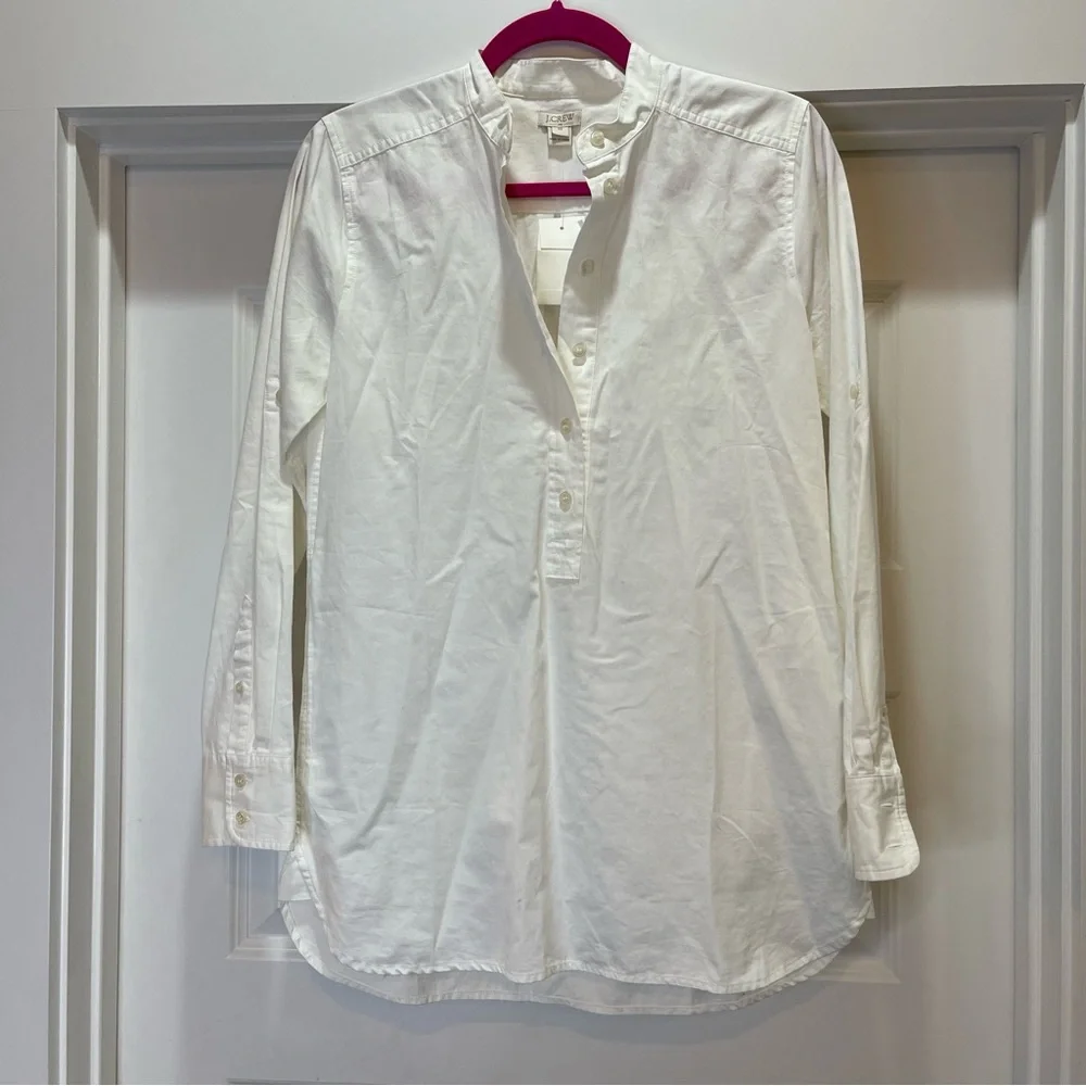 NWT J. Crew White Half-Button Popover with Side Pockets